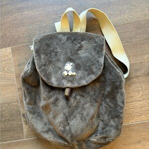 Brown Plush Kids Backpack with Bear Patch